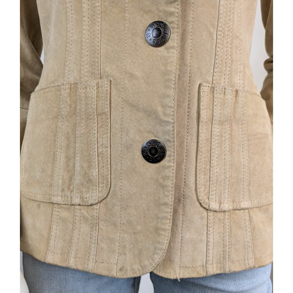 BB Dakota Suede Leather Safari Jacket Tan Medium Utility Field Coat - Picture 7 of 12